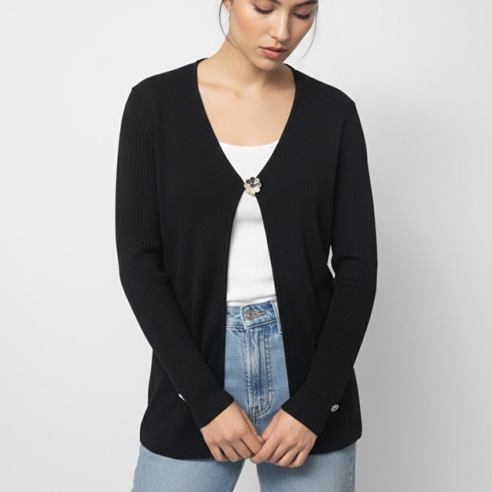 Vintage Laura Ashley Cardigan Sweater Black Minimalist Lagenlook XL